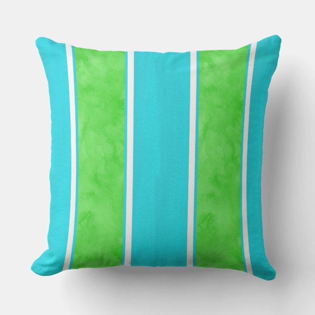 Aqua Lime Cabana Stripes Outdoor Cushion (Front)