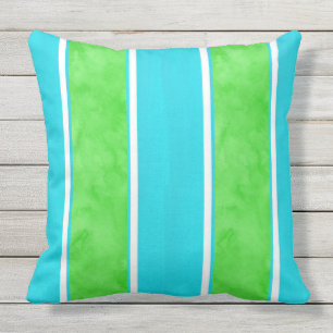 Aqua Lime Cabana Stripes Outdoor Cushion
