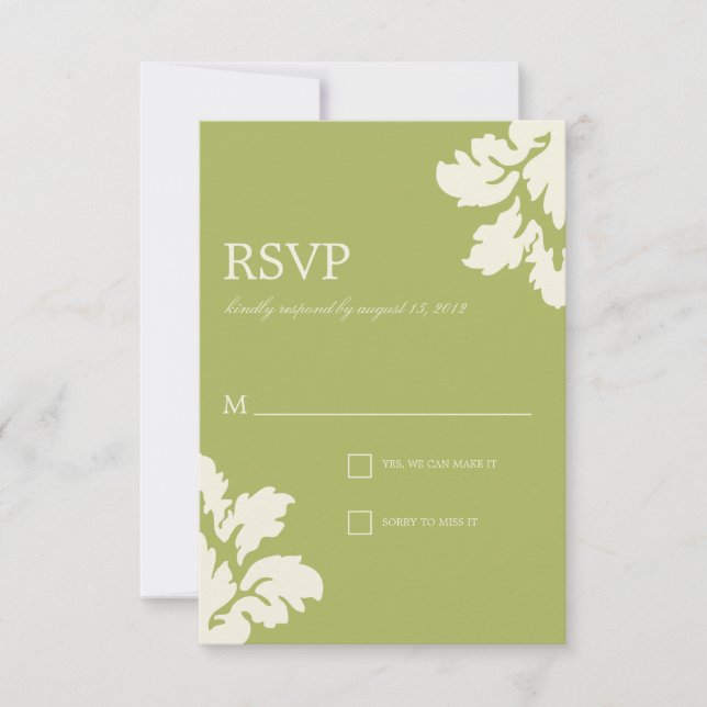AQUA & LIME  DAMASK | WEDDING RSVP CARD (Front)