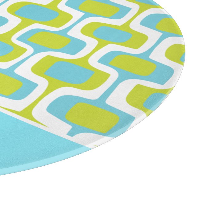 Aqua Lime White Mid Century Mod Retro Patter Cutting Board (Corner)