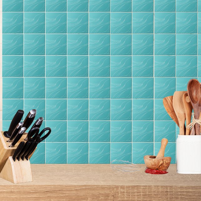Aqua Line Waves Modern Minimalist Abstract Ceramic Tile (Creator Uploaded)