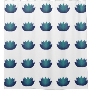 Aqua Lotus Flower Illustration Shower Curtain