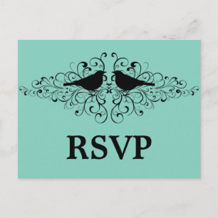 Aqua Love Bird Swirls RSVP Postcard
