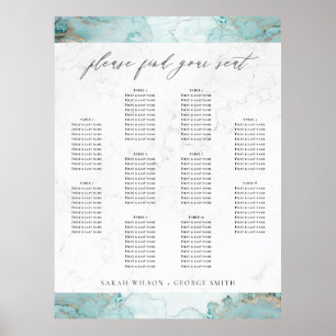 AQUA MARBLE AGATE 10 TABLE WEDDING SEATING CHART