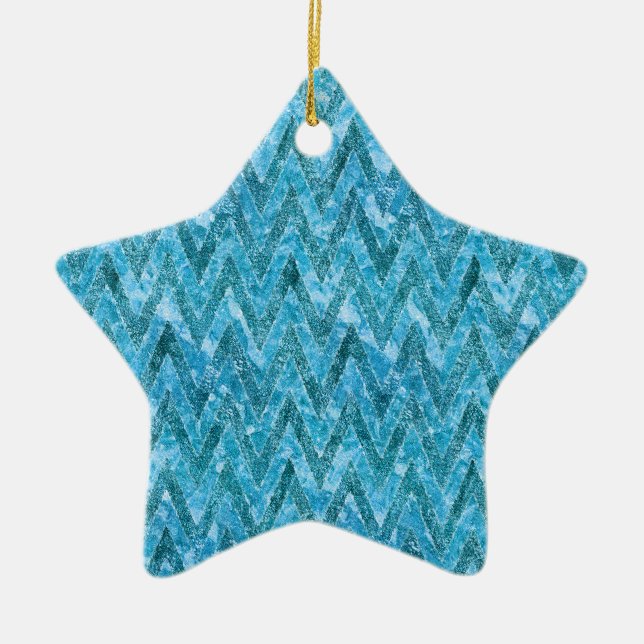 Aqua Marbled Chevron Ceramic Tree Decoration (Front)