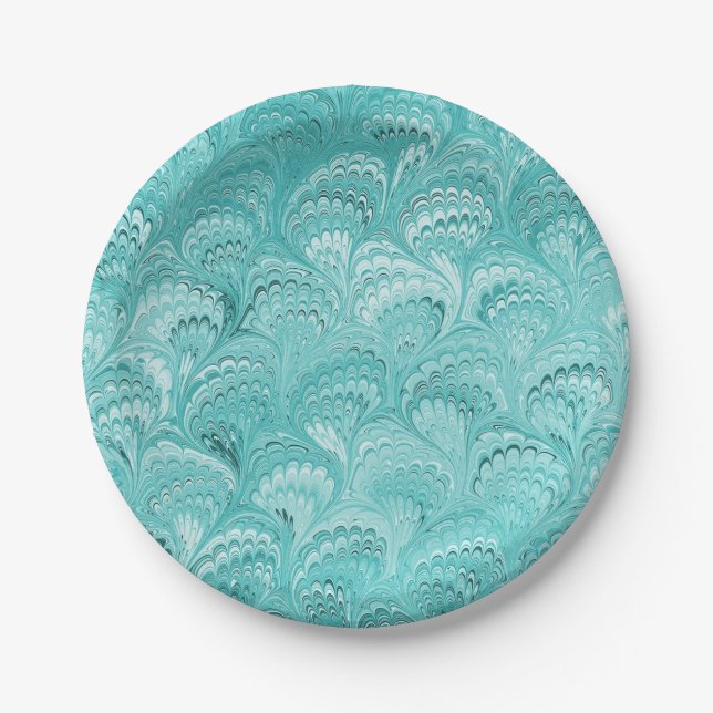 Aqua Marbled Paper Design Plate (Front)