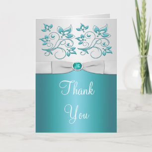 Aqua-marine and Silver Floral Thank You Card