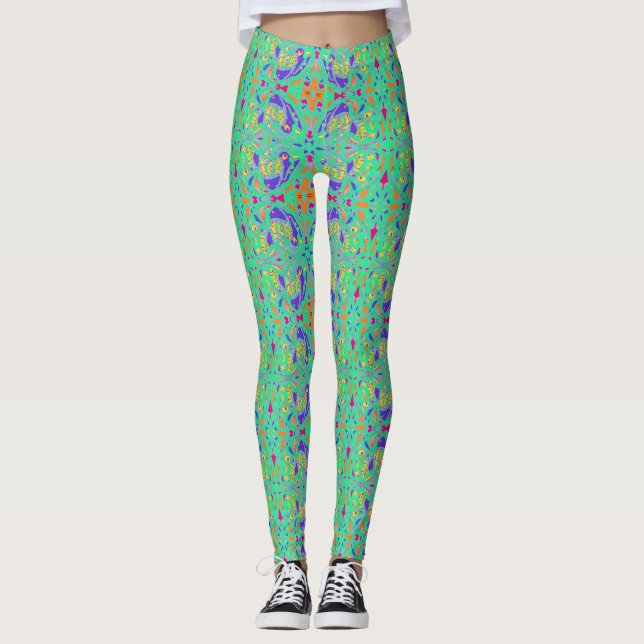 Aqua marine colored tiny patterned leggings (Front)