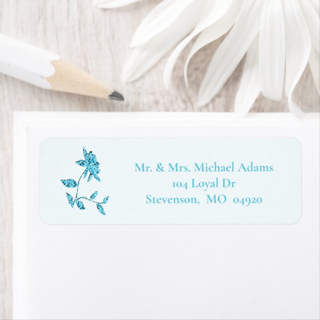 Aqua Marine Flower Return Address Label (Insitu)