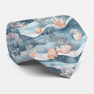 Aqua Marine Starfish Coral Pattern Tie