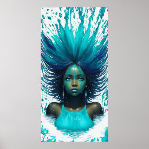 Aqua Marine Teal Water Fantasy African Girl Poster