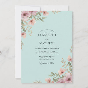Aqua Mauve Wildflower Wedding Invitation