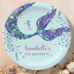 Aqua Mermaid Birthday Paper Plate