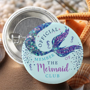 Aqua Mermaid Birthday Party Favour Button