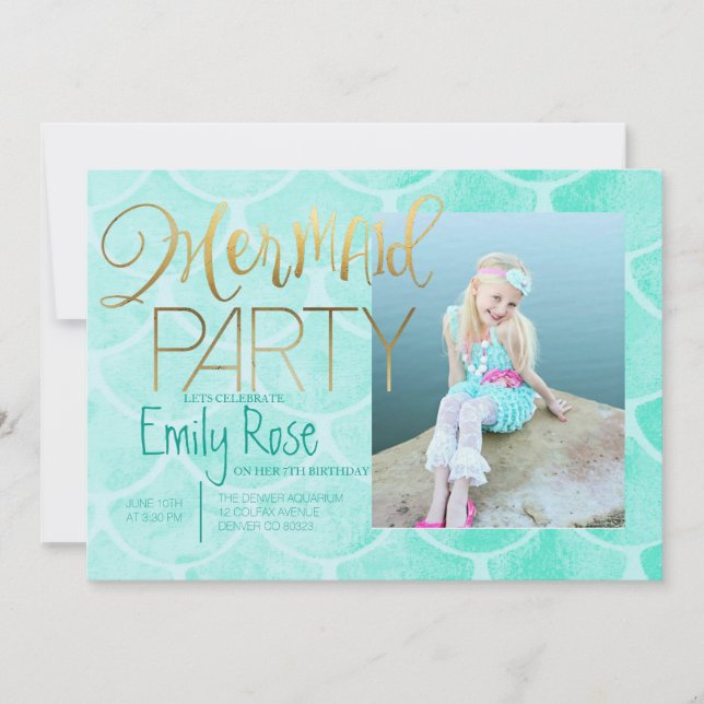 Aqua Mermaid Party | Under The Sea Birthday Photo Invitation (Front)