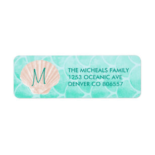 Aqua Mermaid Scales   Seashell Custom Address Return Address Label