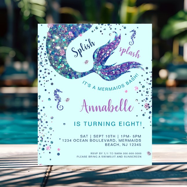 Aqua Mermaid Tail Birthday Budget Invitation (Creator Uploaded)