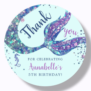 Aqua Mermaid Thank You Favour  Classic Round Sticker