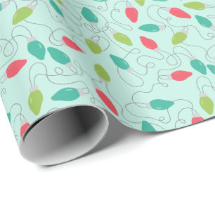 Aqua Merry & Bright Colourful Christmas Lights Wrapping Paper