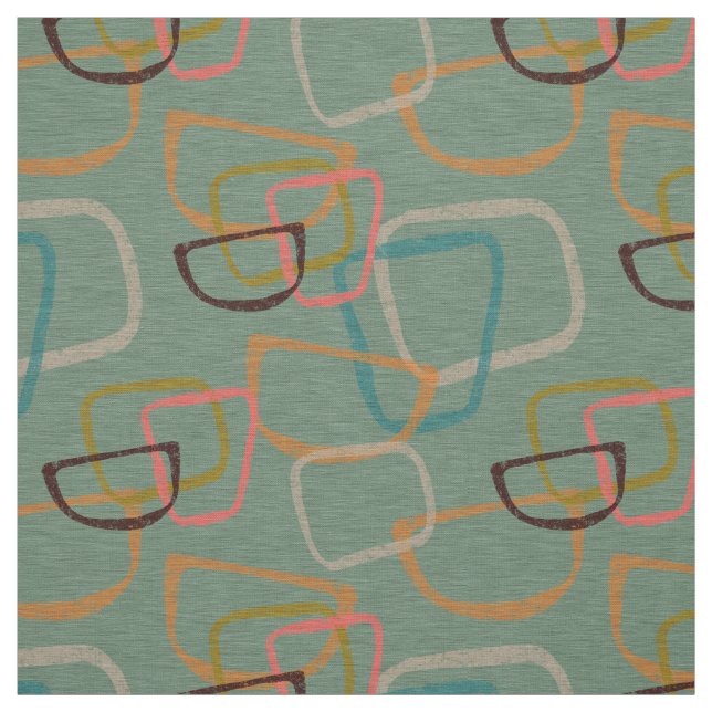 Aqua Mid Century Modern Fifties Style Fabric (Swatch)