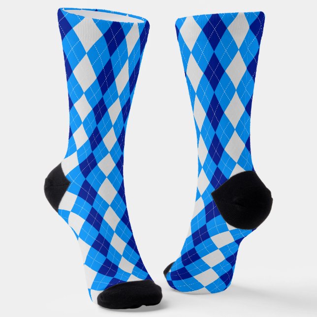 AQUA & MIDNIGHT BLUE Argyle Pattern Socks (Angled)