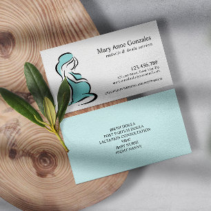Aqua   Midwife Doula Pregnant Woman Belly  Business Card
