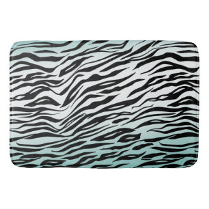 Aqua Mint Black Zebra Print Ombre Bath Mat