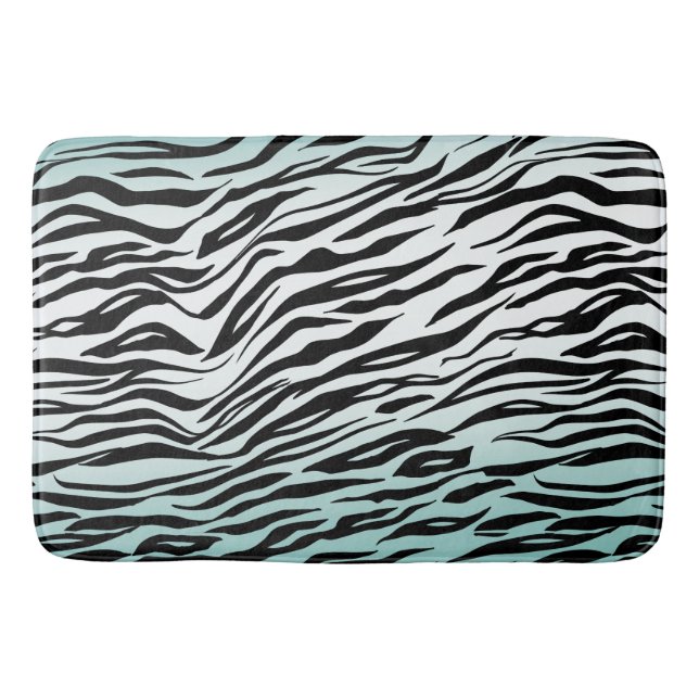 Aqua Mint Black Zebra Print Ombre Bath Mat (Front)