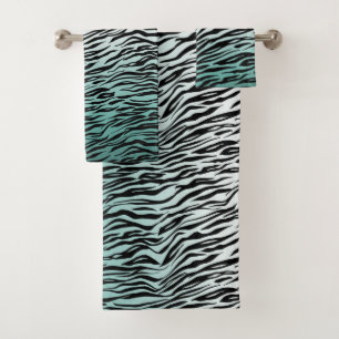 Aqua Mint Black Zebra Print Ombre Bath Towel Set
