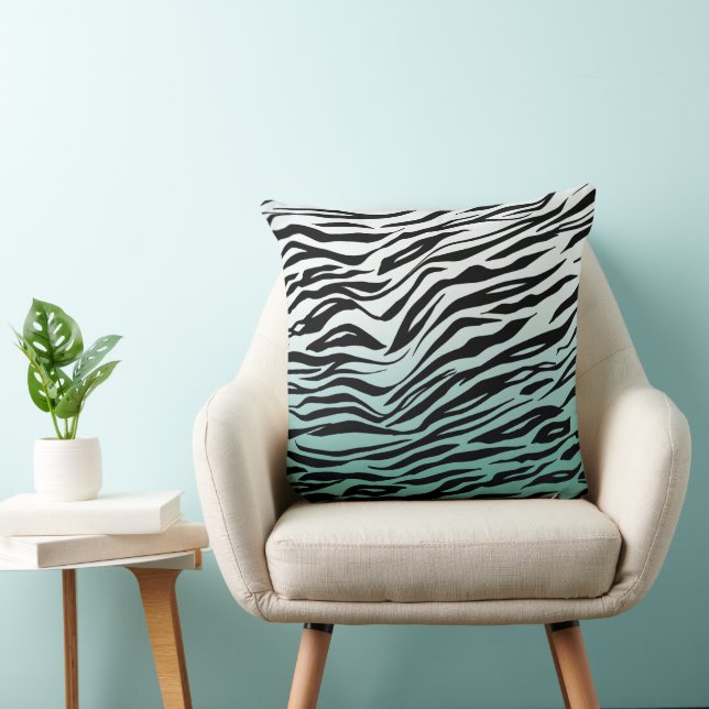 Aqua Mint Black Zebra Print Ombre Cushion (Chair)