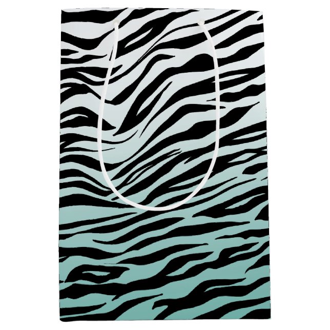 Aqua Mint Black Zebra Print Ombre Medium Gift Bag (Front)