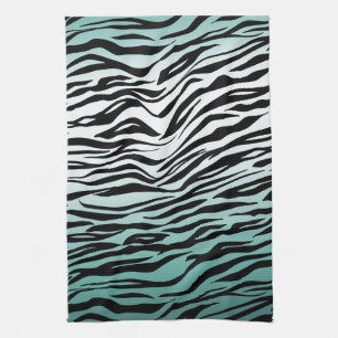 Aqua Mint Black Zebra Print Ombre Tea Towel