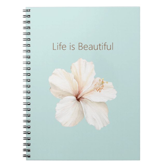 Aqua Mint Blue White Hibiscus Flower Notebook (Front)