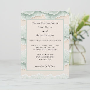 Aqua Mint Cream Sand Ocean Beach Stripes Wedding Invitation