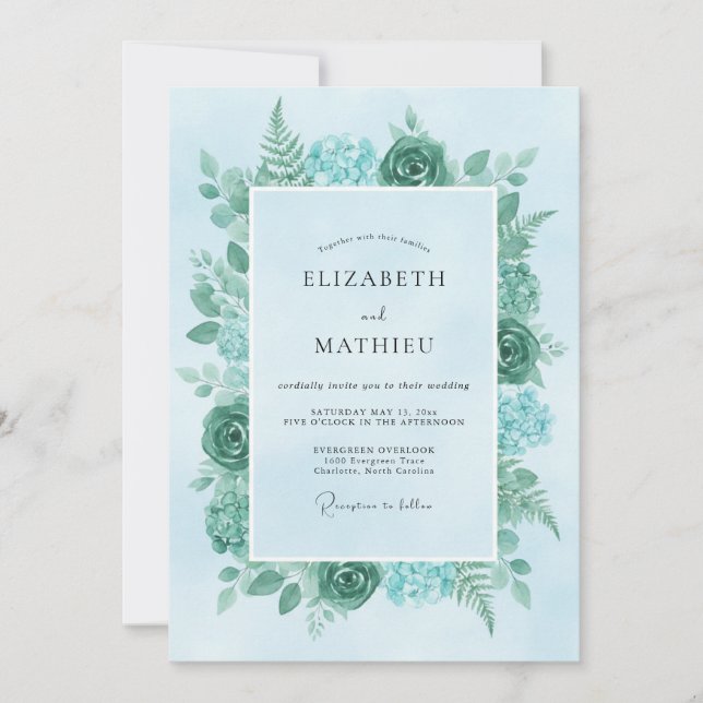 Aqua Mint Fern Wedding Invitation (Front)