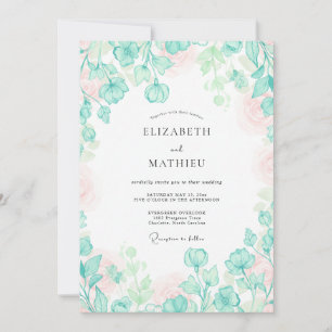 Aqua Mint Foliage Eucalyptus Wedding Invitation