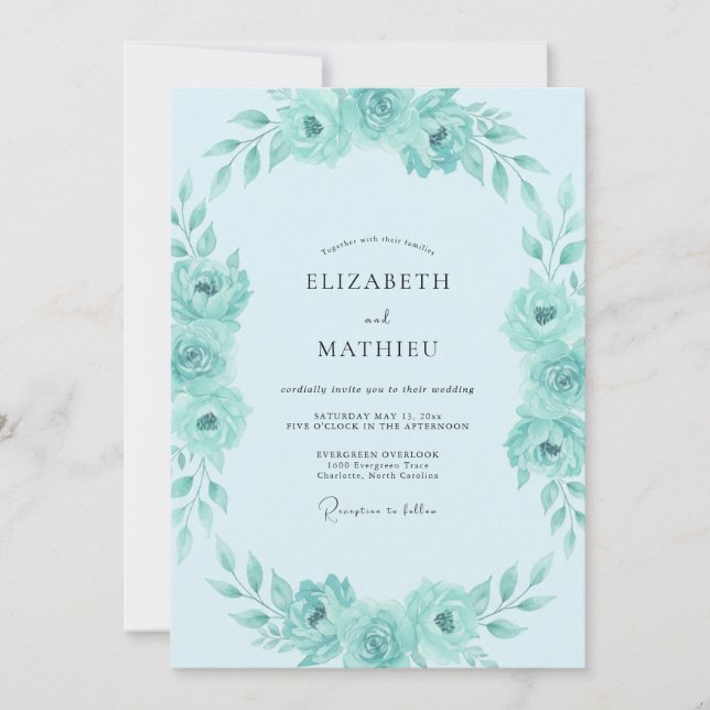 Aqua Mint Foliage Soft Eucalyptus Wedding Invitation (Front)