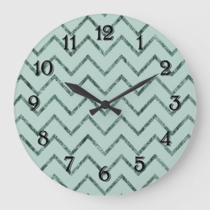 Aqua Mint Glam Chevron Zigzag Stripes Large Clock