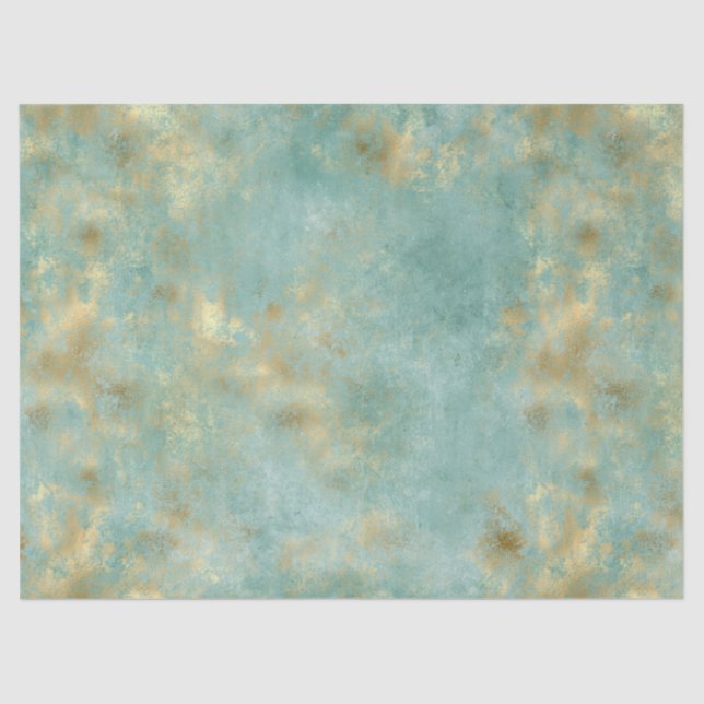 Aqua Mint Gold Abstract Tissue Paper (Front)