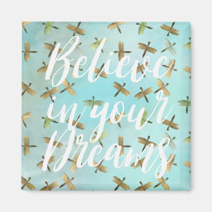 Aqua Mint Gold Dragonflies Believe in Dreams Magnet