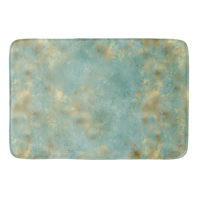 Aqua Mint Gold Glam Abstract Bath Mat (Front)
