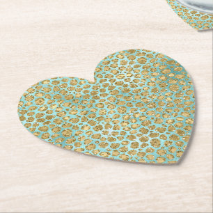 Aqua Mint Gold Glitz Glitter Leopard Paper Coaster