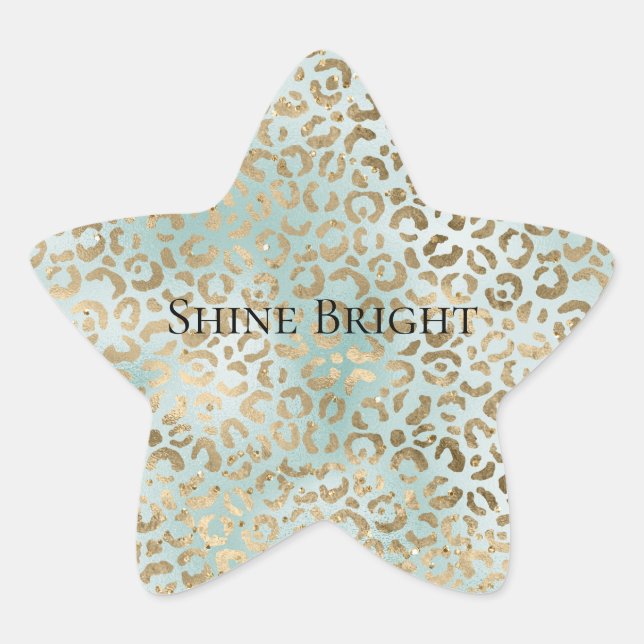 Aqua Mint Gold Glitz Sparkle Leopard Print   Star Sticker (Front)