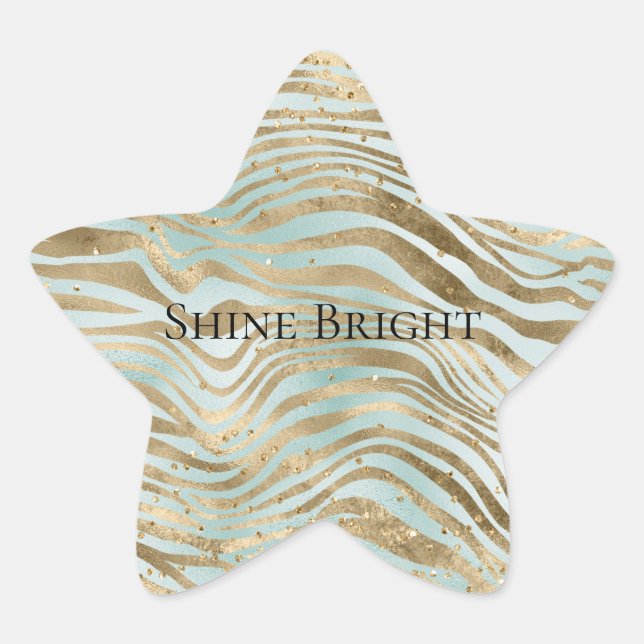 Aqua Mint Gold Glitz Sparkle Zebra Print       Star Sticker (Front)
