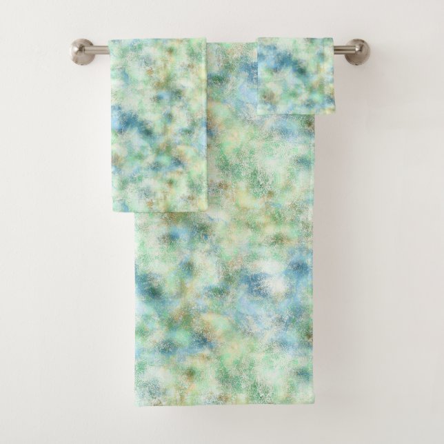 Aqua Mint Gold Marble Abstract Bath Towel Set (Insitu)