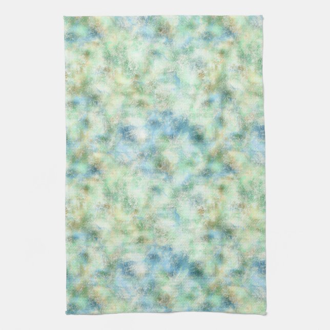 Aqua Mint Gold Marble Abstract Tea Towel (Vertical)
