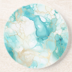 Aqua Mint Gold White Marble Coaster