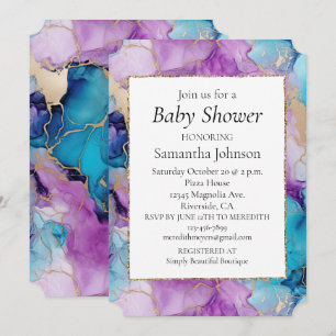Aqua Mint Gold White Marble Invitation