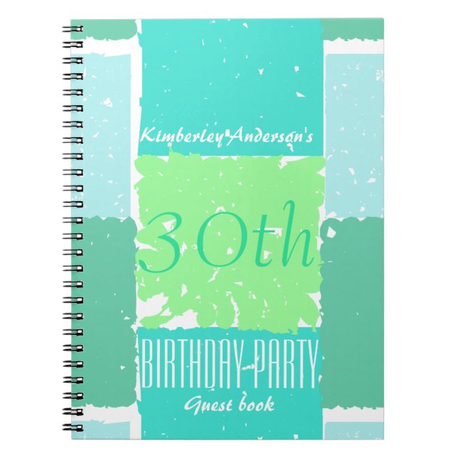 Aqua Mint Green Colours 30th birthday Guest Book (Front)