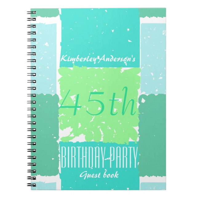 Aqua Mint Green Colours 45th birthday Guest Book (Front)
